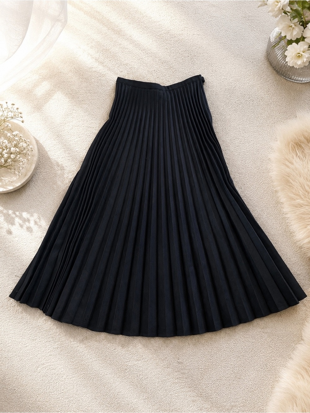 🖤Vintage Marilyn Brooks Boutique Pure Virgin Wool Black Pleated Midi Skirt 4/6